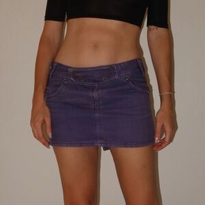 Purple Distressed Denim Mini Skirt